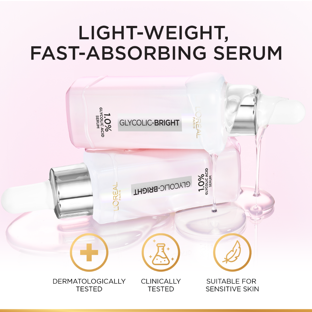 L'Oreal Paris Glycolic Bright Instant Glowing Serum, Reduces 57% Dark Spots, 30ml