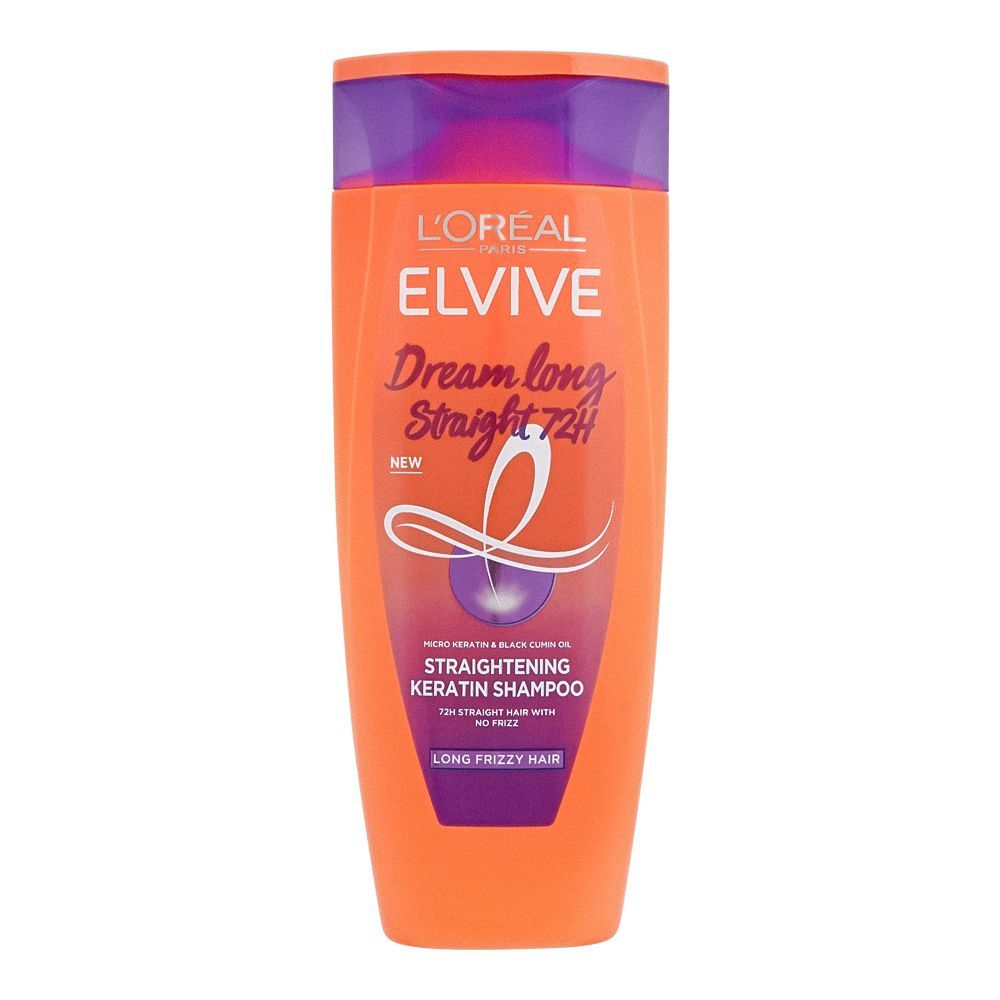 LOreal Paris Elvive Dream Long Straight 72Hrs Straightening Keratin Shampoo, Long Frizzy Hair, 175ml