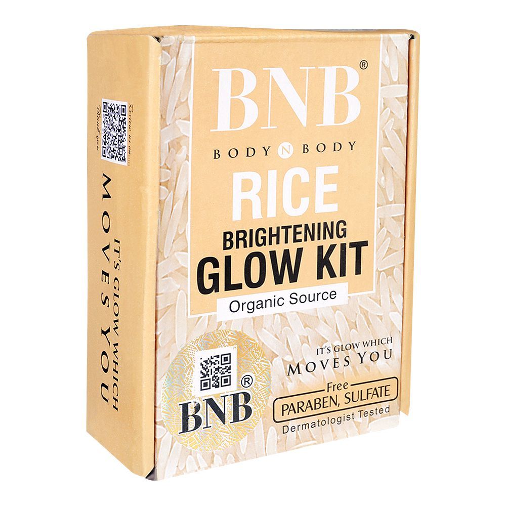 BNB Organic Source Rice Brightening Glow Kit, Face Wash+Scrub+Mask, Paraben and Sulfate Free, Dermatologist-Tested