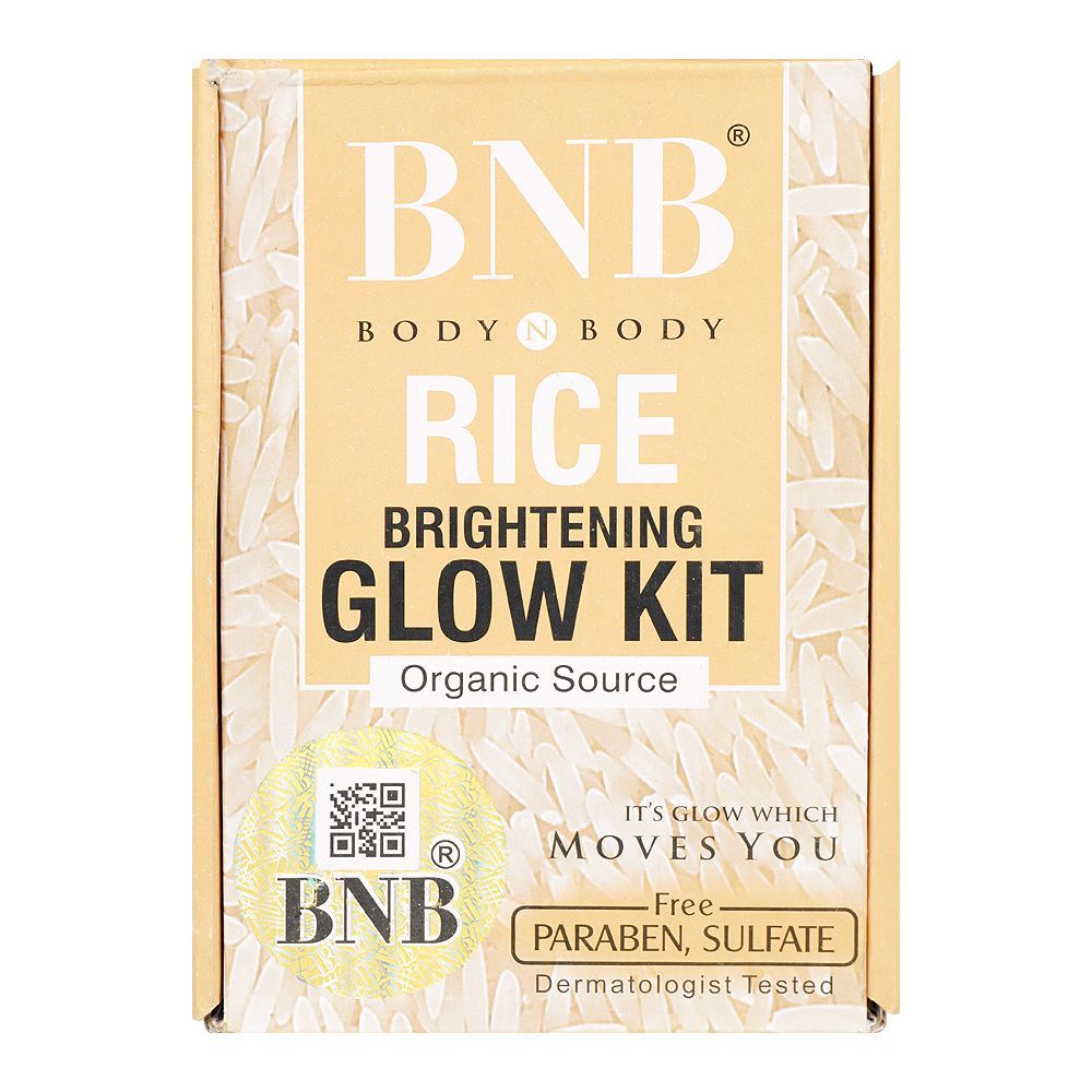 BNB Organic Source Rice Brightening Glow Kit, Face Wash+Scrub+Mask, Paraben and Sulfate Free, Dermatologist-Tested