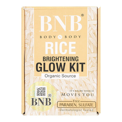 BNB Organic Source Rice Brightening Glow Kit, Face Wash+Scrub+Mask, Paraben and Sulfate Free, Dermatologist-Tested