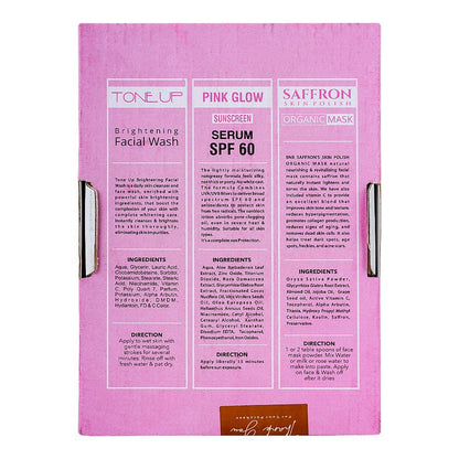 BNB Organic Source Skin Care Pink Glow Kit, SPF 60 Serum, Face Wash, Scrub, Mask