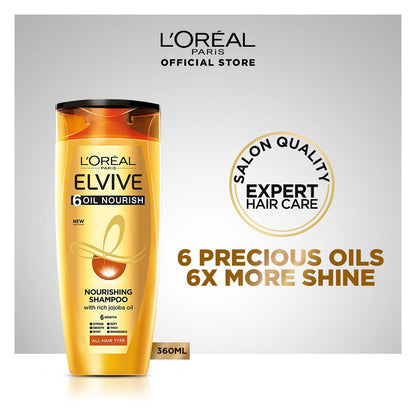 LOreal Paris 6 Oil Nourish Scalp + Hair Nourishing Shampoo, For All Hair Types, 360ml